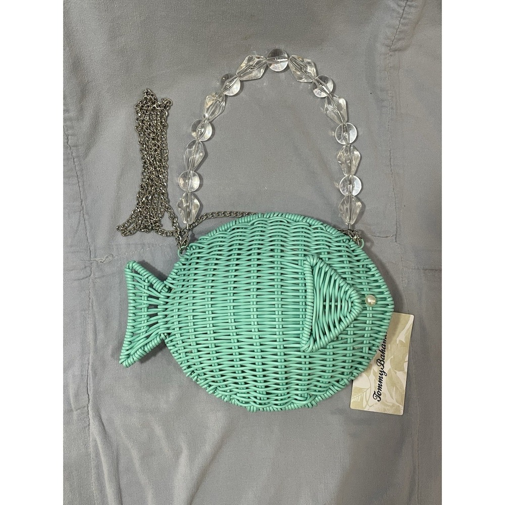 NEW Tommy Bahama Woven Teal Color Wicker Shoulder Bag Purse - Fish Shape